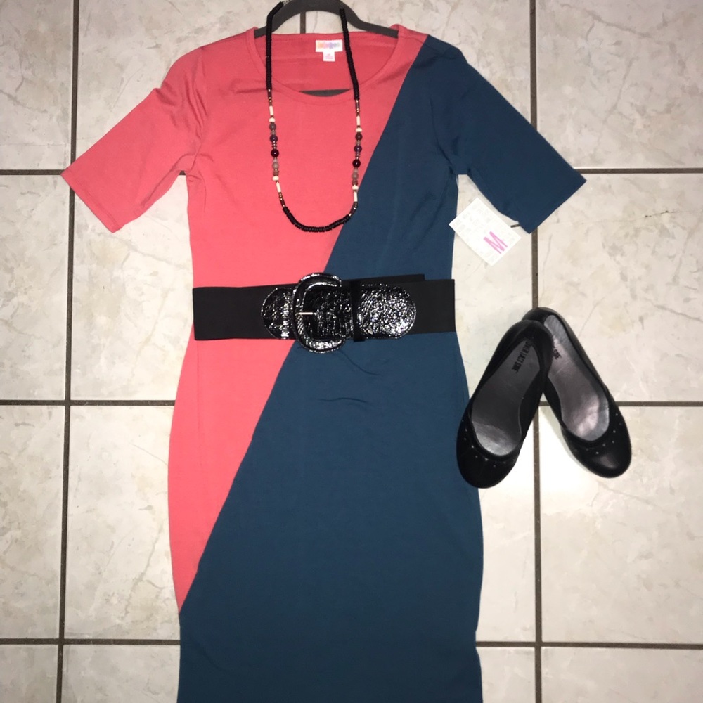 LulaRoe Julia coral/blue Medium